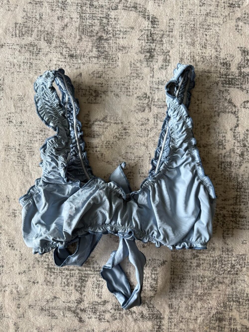Light Blue Ruffled Bikini Swim Top Smocked Straps Tie Back - Small, from Simon's